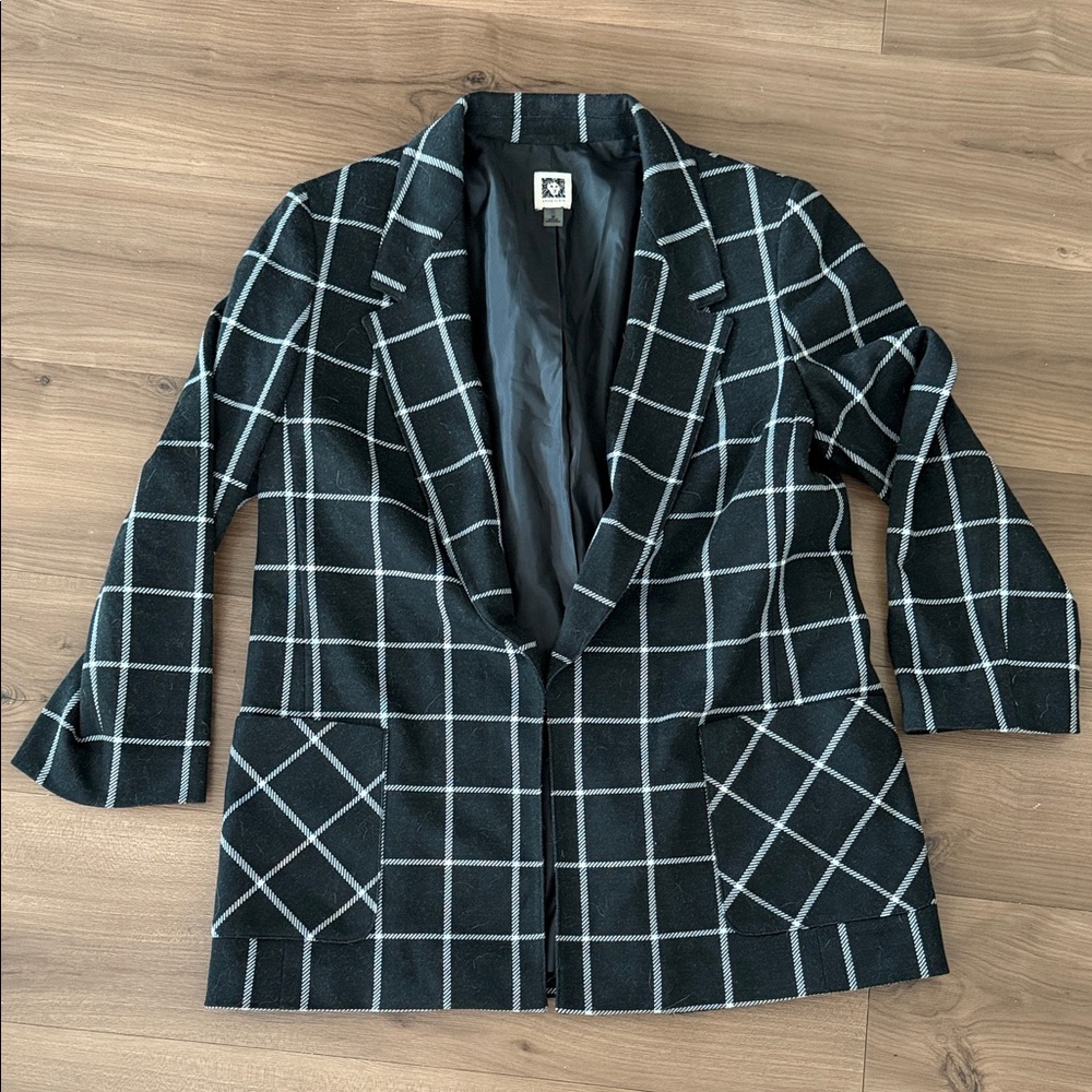 Anne Klein Boyfriend Windowpane Open-Front Blazer